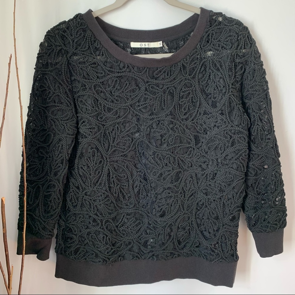OST Top Pullover Black Lace Embroidered Women’s Small
